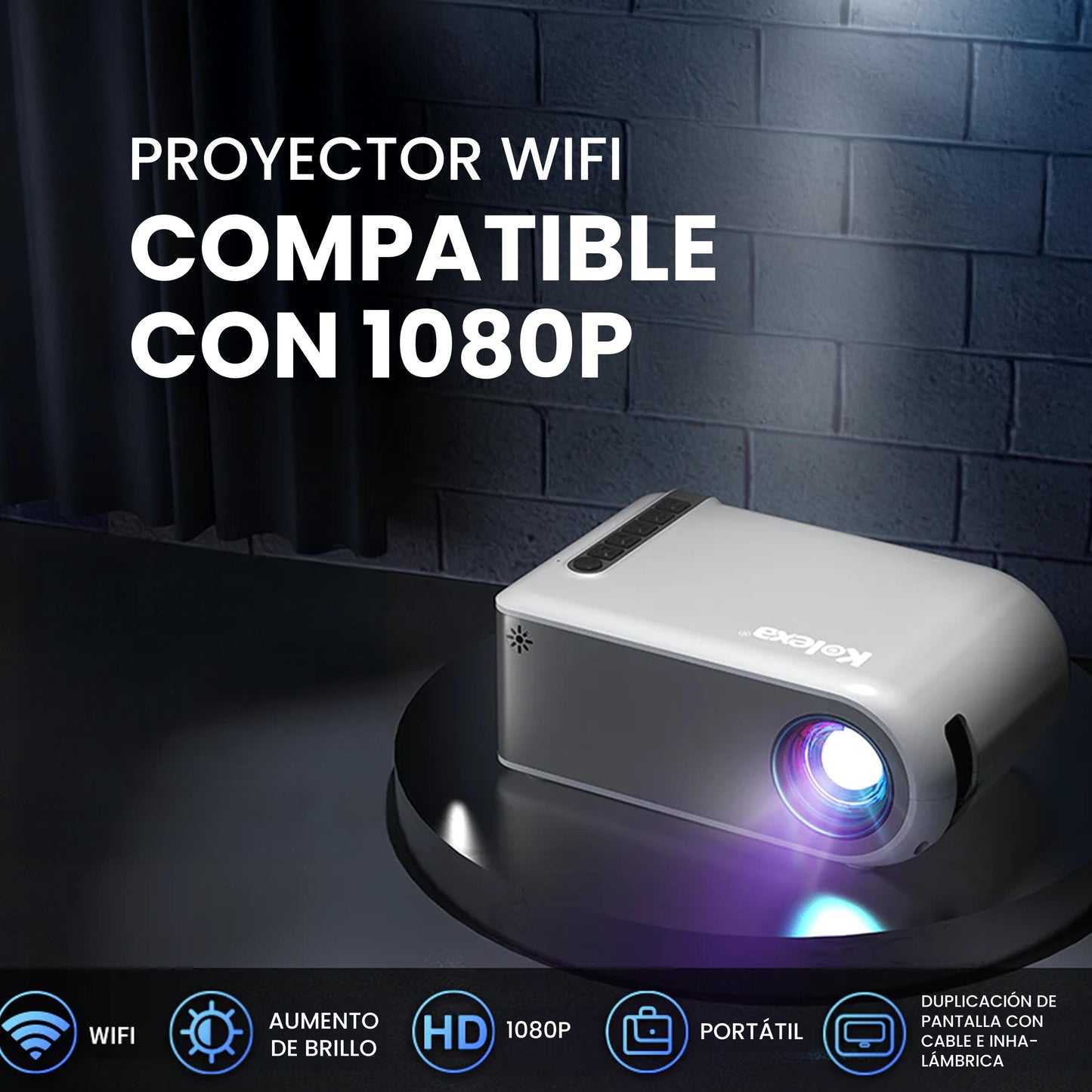 Mini Proyector WiFi Kolexa portátil con imagen Full HD 1080p para cine en casa