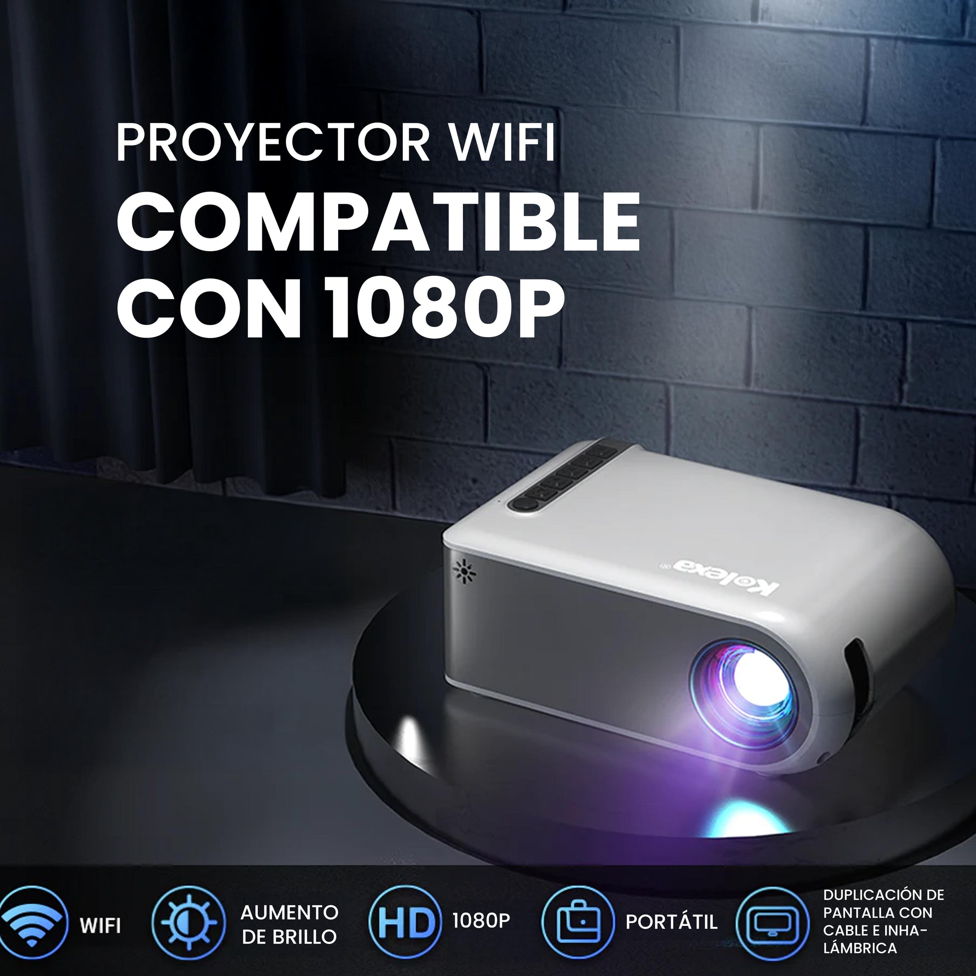 Mini Proyector WiFi Kolexa portátil con imagen Full HD 1080p para cine en casa
