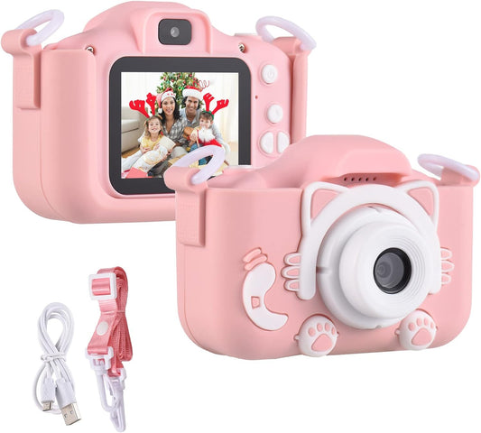 Cámara para Niños con Correa 1080P 2,0 Pulgadas Rosa Gato